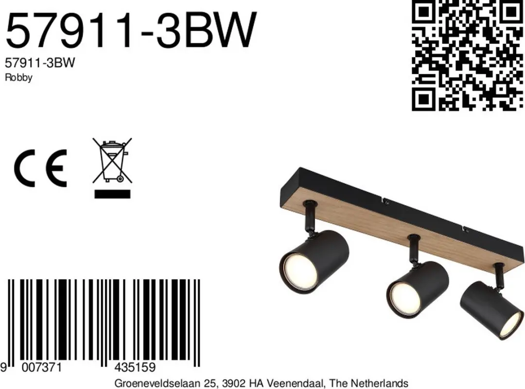 Globo Robby Opbouwspots 3-lichts GU10 - 41cm - Zwart - afbeelding 6 van 6