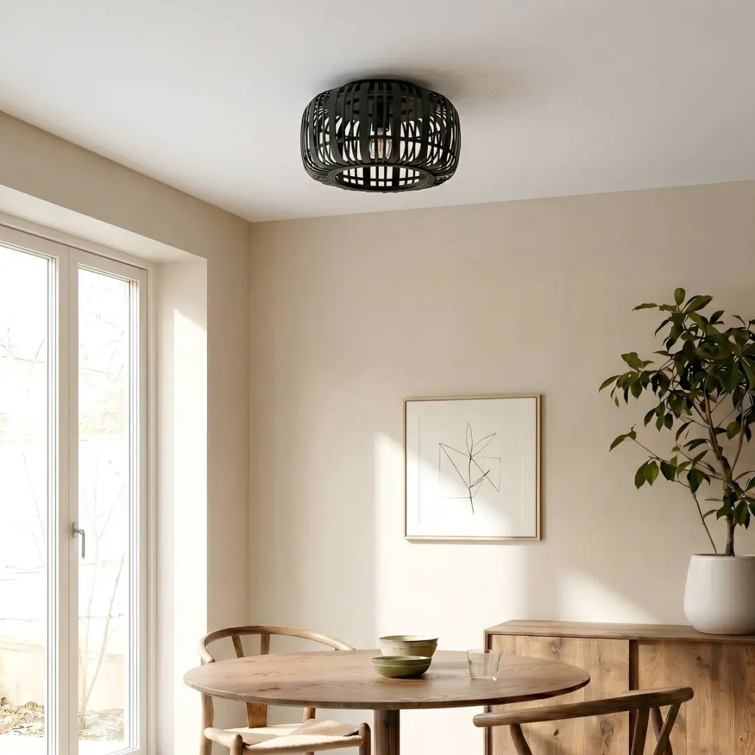 Lindby Plafondlamp Hout Metaal 1 Licht E27 - 40cm - Zwart