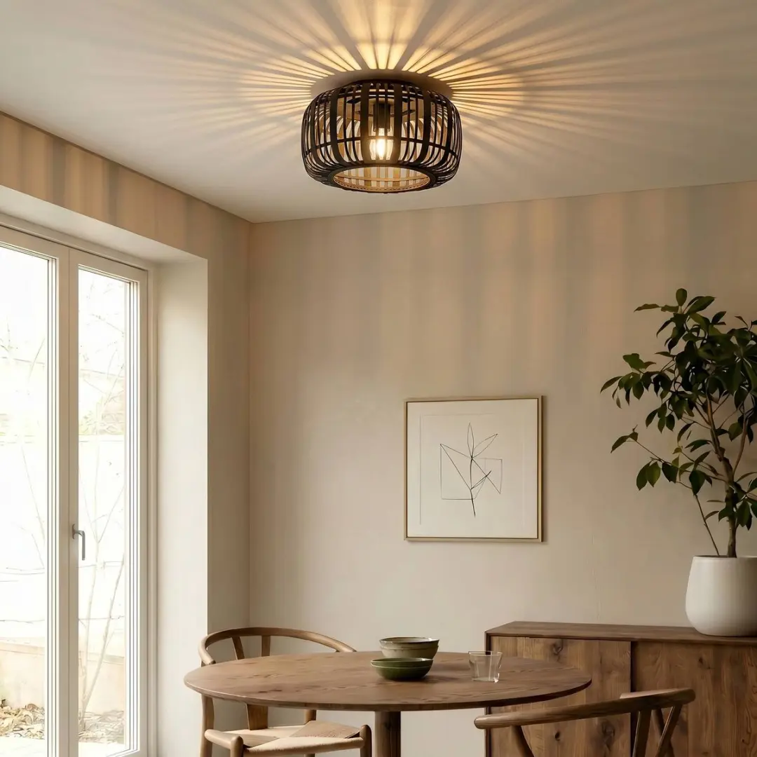 Lindby Plafondlamp Hout Metaal 1 Licht E27 - 40cm - Zwart