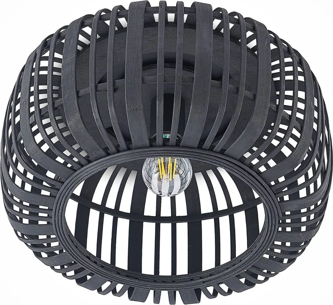 Lindby Plafondlamp Hout Metaal 1 Licht E27 - 40cm - Zwart