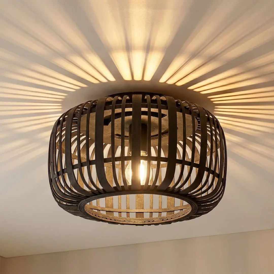 Lindby Plafondlamp Hout Metaal 1 Licht E27 - 40cm - Zwart