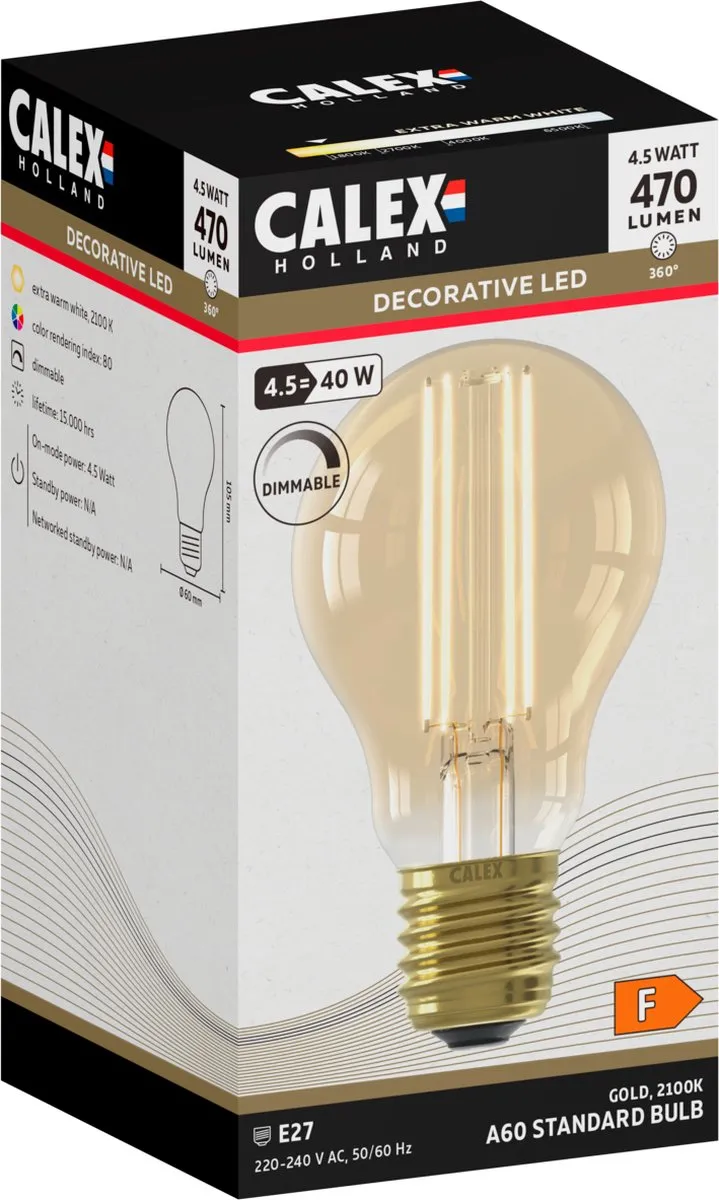 Calex LED Lamp E27 A60 Goud 4.5W
