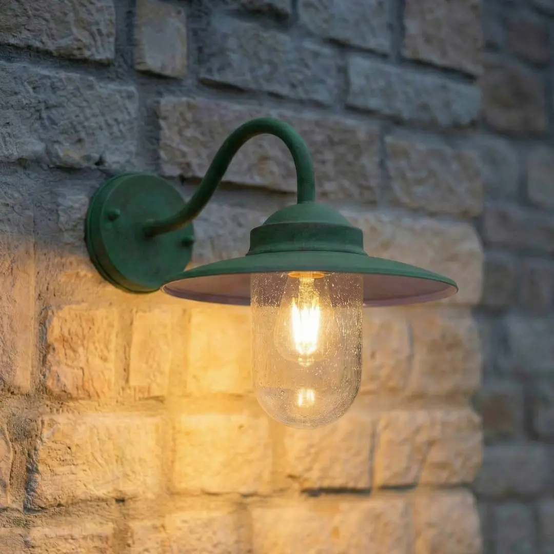 Lindby Wandlamp Buiten Vintage Groen Glas E27