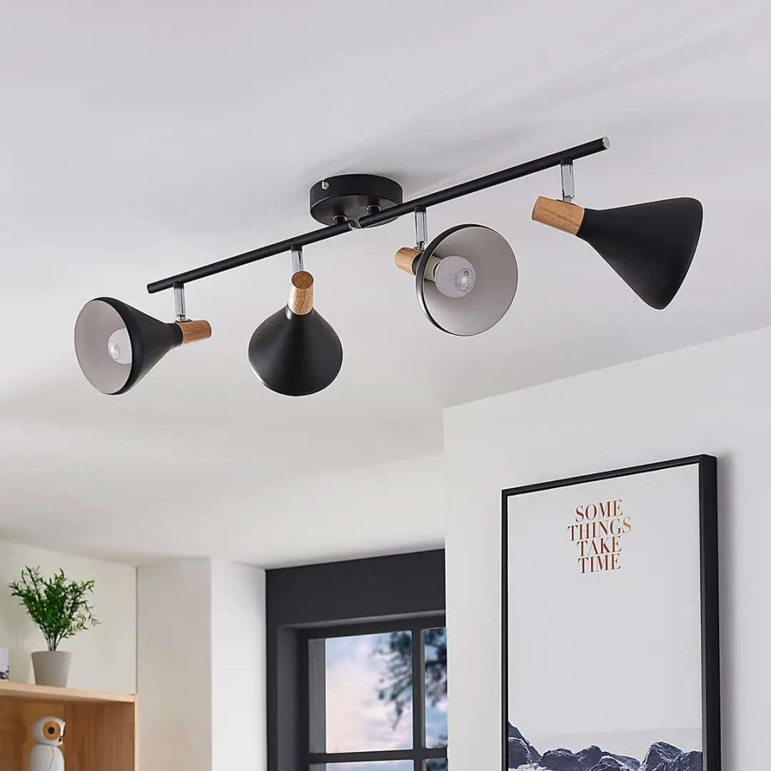 Lindby Buitenspot 4-licht Metaal Hout - E14 - Zwart/Licht Hout