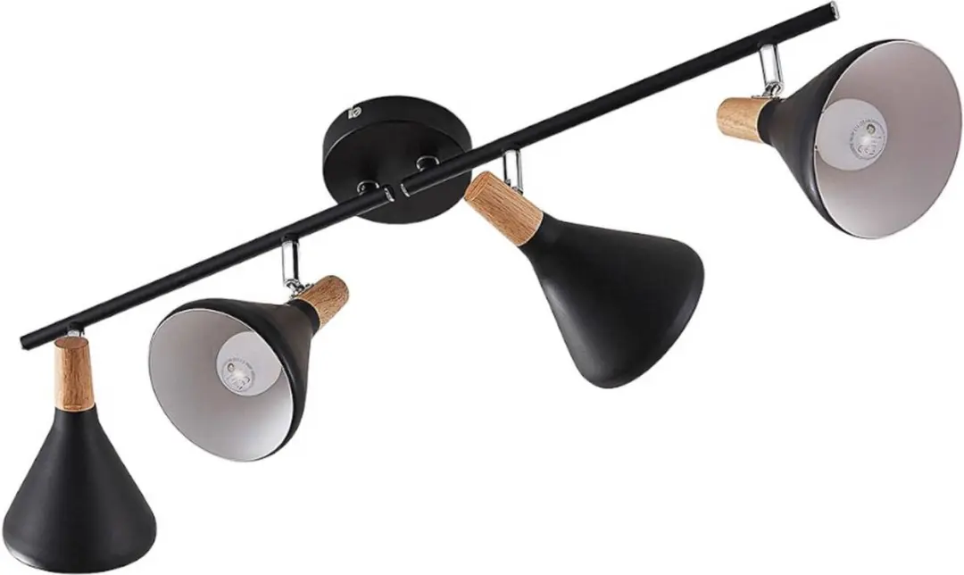 Lindby Buitenspot 4-licht Metaal Hout - E14 - Zwart/Licht Hout