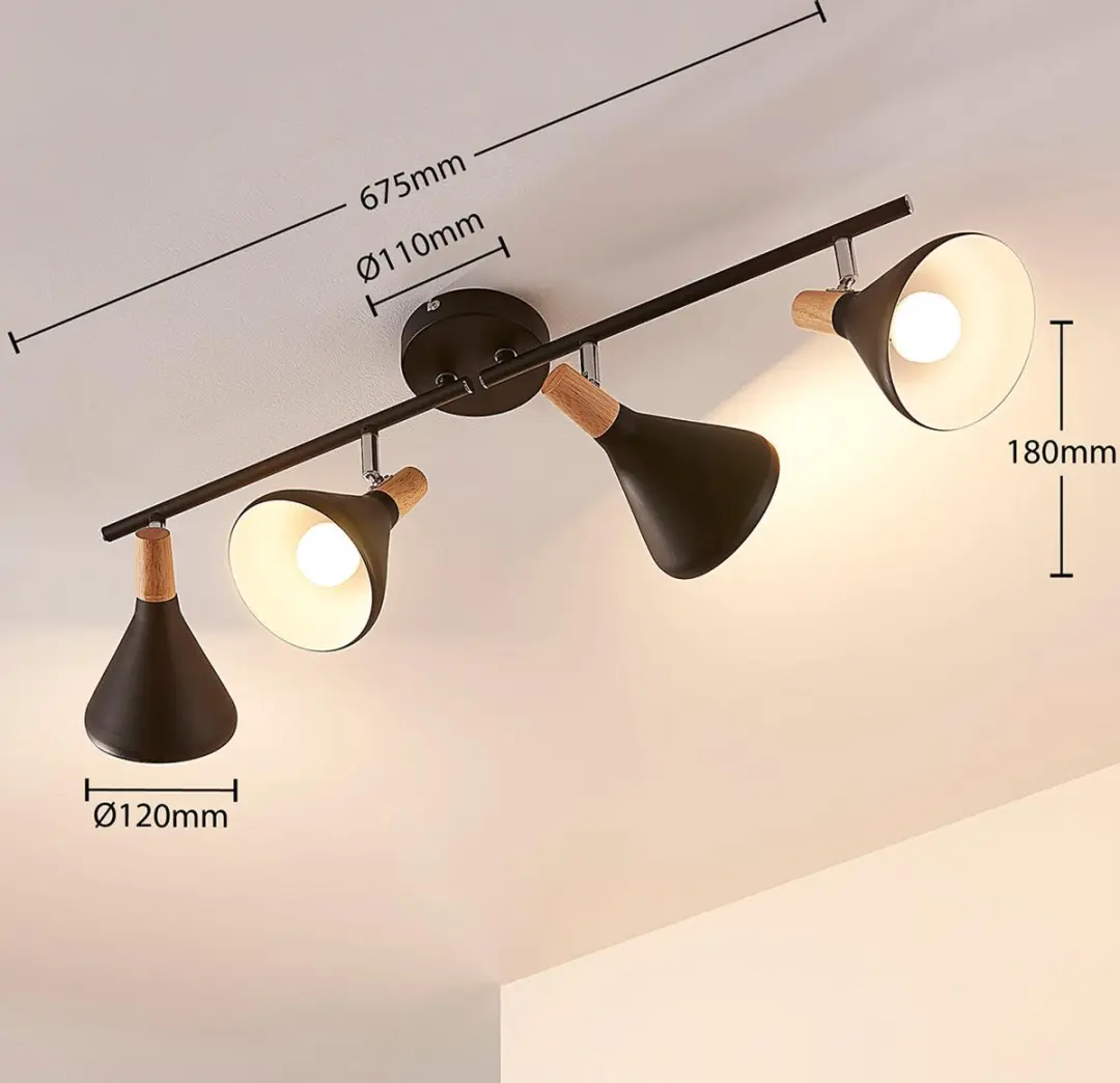 Lindby Buitenspot 4-licht Metaal Hout - E14 - Zwart/Licht Hout