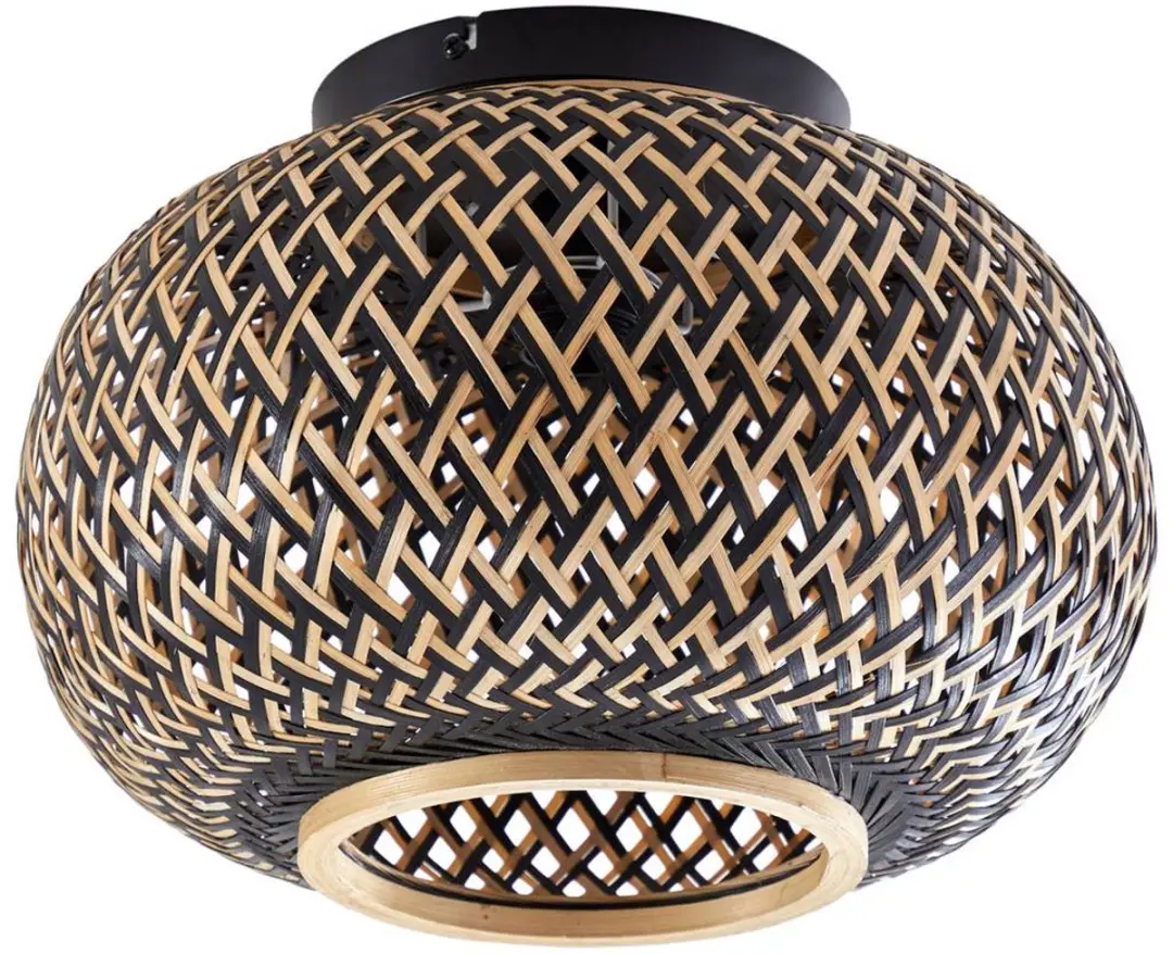 Lindby Plafondlamp Bamboe 1 Licht - Ø38cm - Zwart/Dark Hout