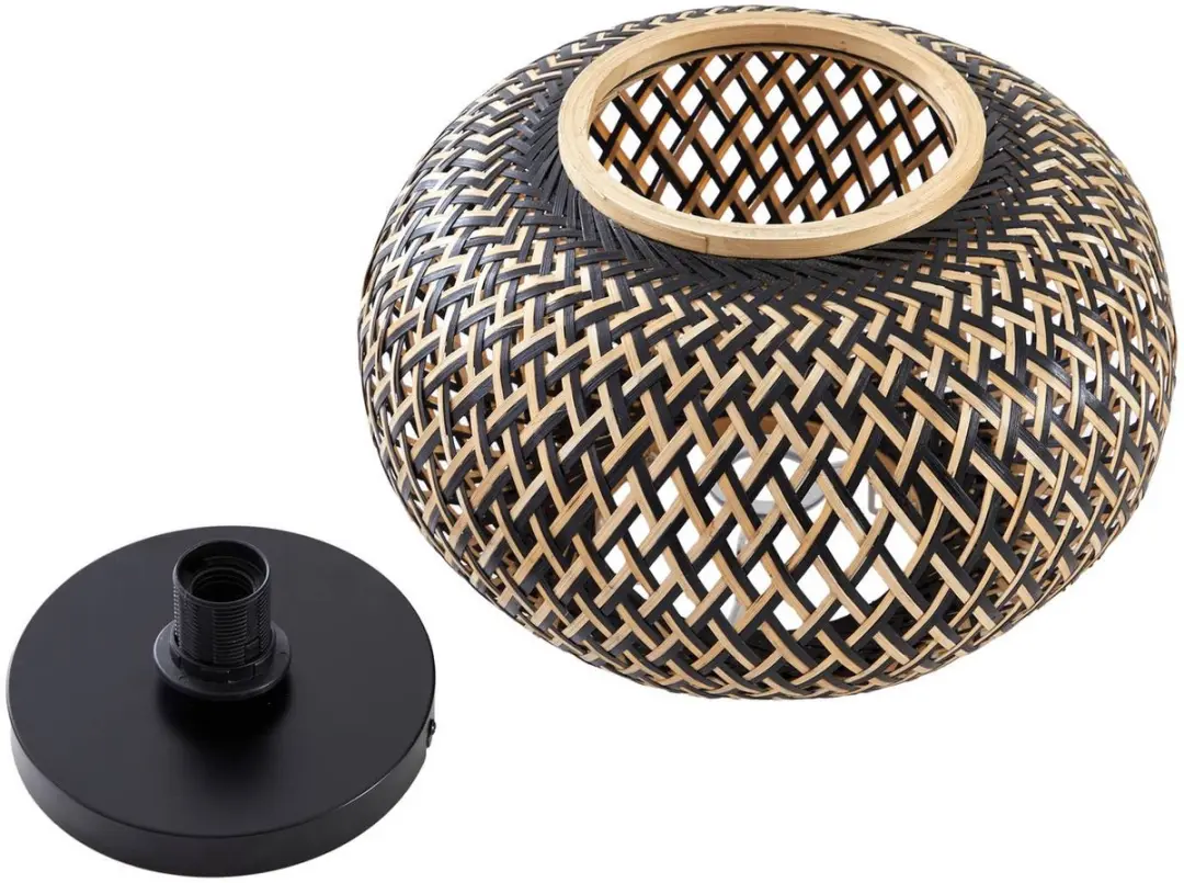 Lindby Plafondlamp Bamboe 1 Licht - Ø38cm - Zwart/Dark Hout
