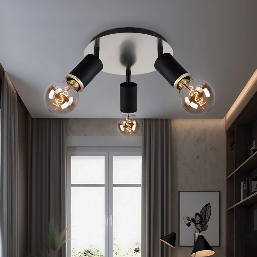 Globo Plafondlamp 3 Spots Zwart - 3x E27