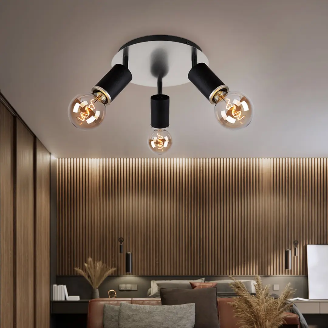 Globo Plafondlamp 3 Spots Zwart - 3x E27