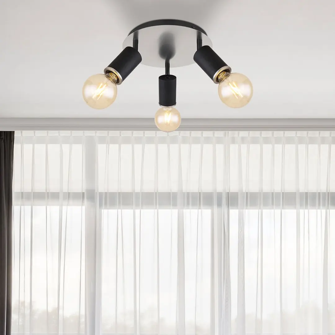 Globo Plafondlamp 3 Spots Zwart - 3x E27