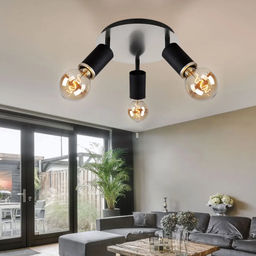 Globo Plafondlamp 3 Spots Zwart - 3x E27