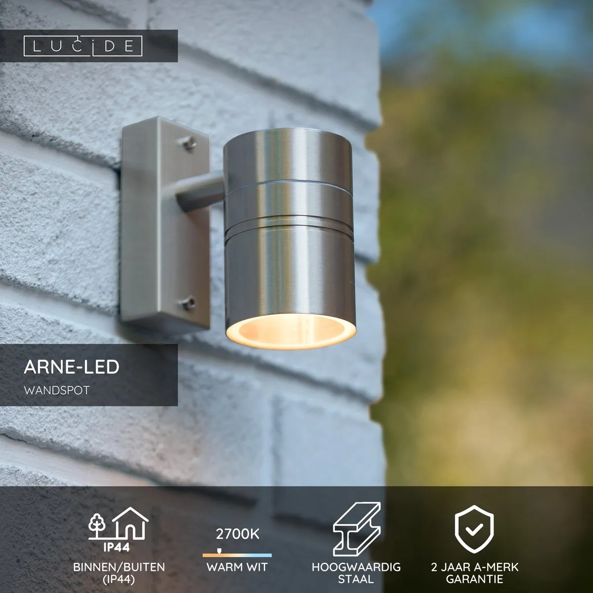 Lucide ARNE-LED Wandspot GU10 5W Mat chroom