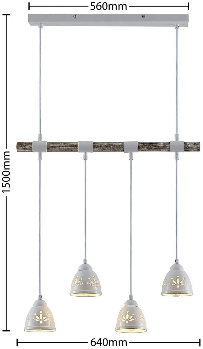 Lindby Hanglamp 4-lichts Staal/Keramiek/Hout