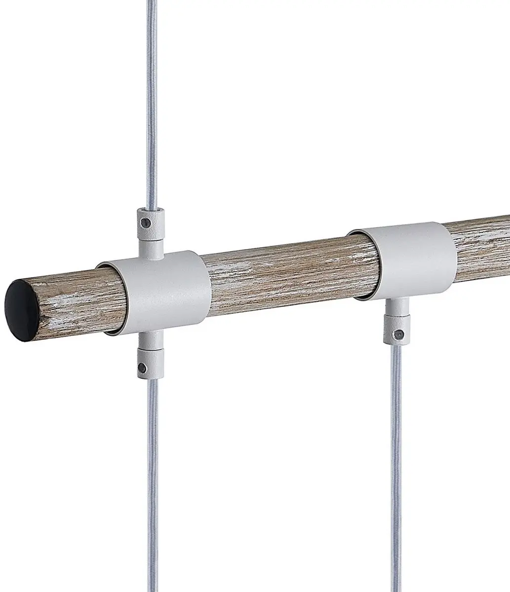 Lindby Hanglamp 4-lichts Staal/Keramiek/Hout - Licht hout/wit