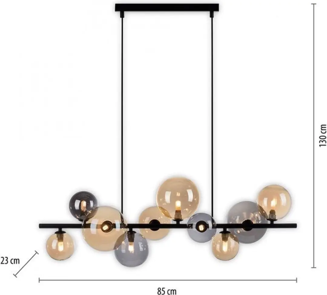 Paul Neuhaus Popsicle Hanglamp 85cm - Zwart - Smoke Amber Glas