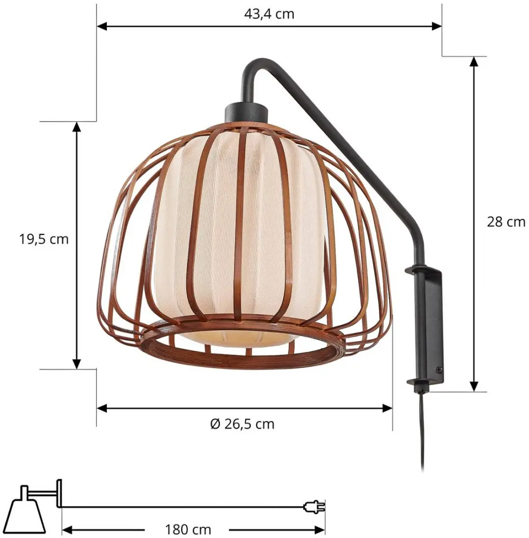 Lindby Wandlamp Hout 1 Licht - Bamboe/Beige/Zwart