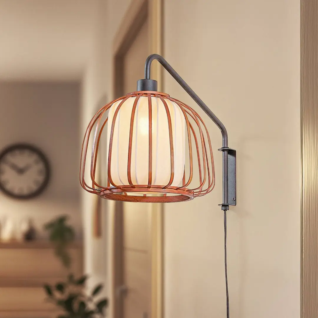 Lindby Wandlamp Hout 1 Licht - Bamboe/Beige/Zwart