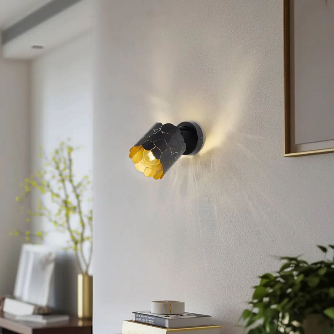 Lindby Wandlamp Metaal 1 Licht E27 - 12cm - Zwart/Goud