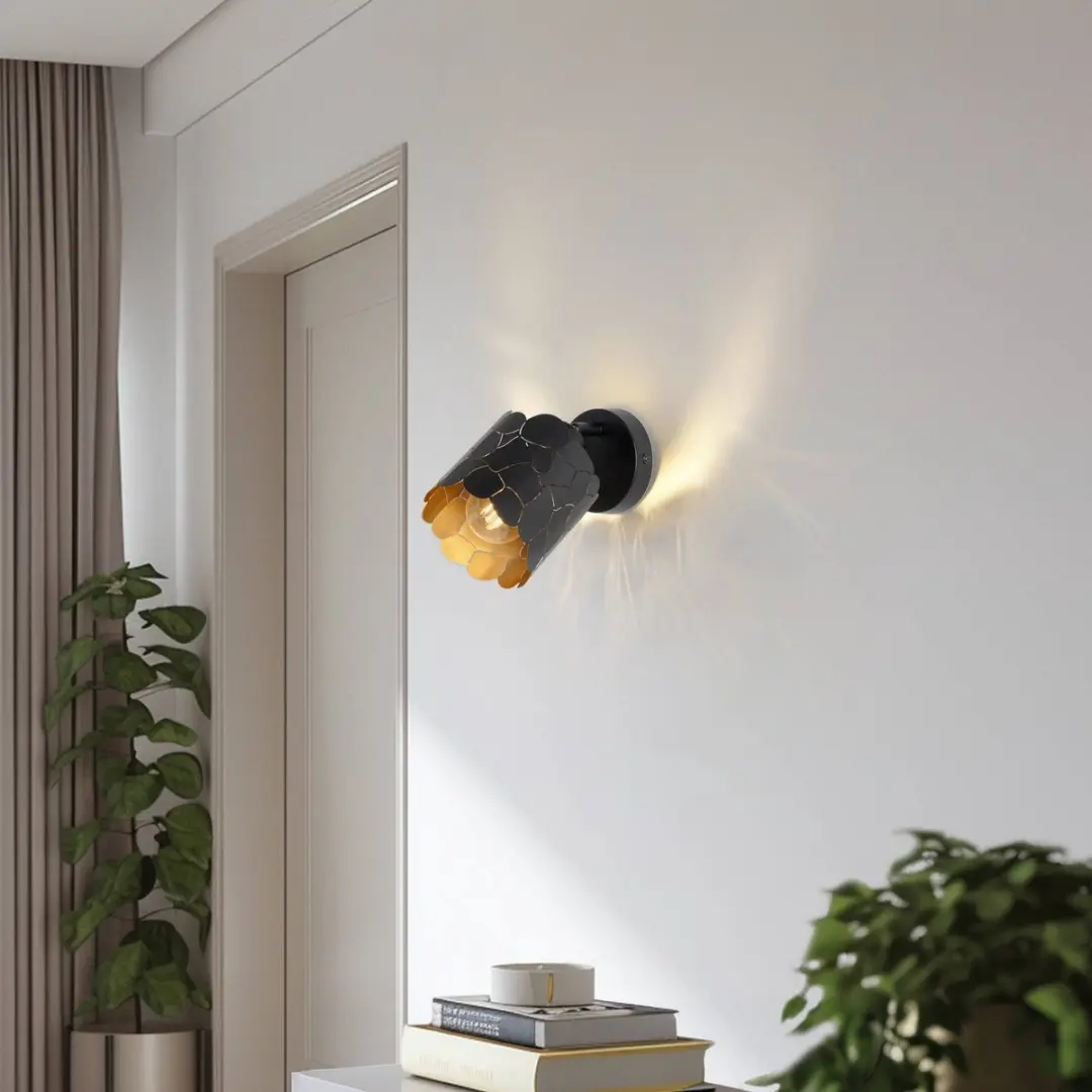 Lindby Wandlamp Metaal 1 Licht E27 - 12cm - Zwart/Goud