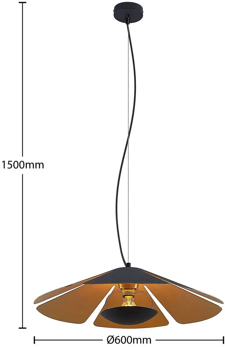 Lucande Hanglamp 1 Licht - Staal/Aluminium - E27 - Zwart/Goud