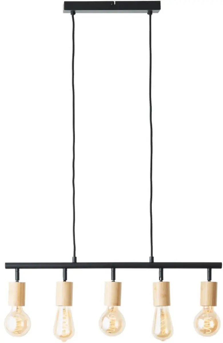 Brilliant Tiffany Bar Hanglamp 5x A60 E27 28W - Mat Zwart/Natuur