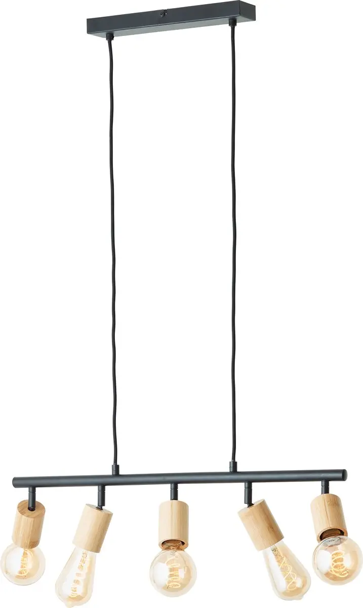 Brilliant Tiffany Bar Hanglamp 5x A60 E27 28W - Mat Zwart/Natuur