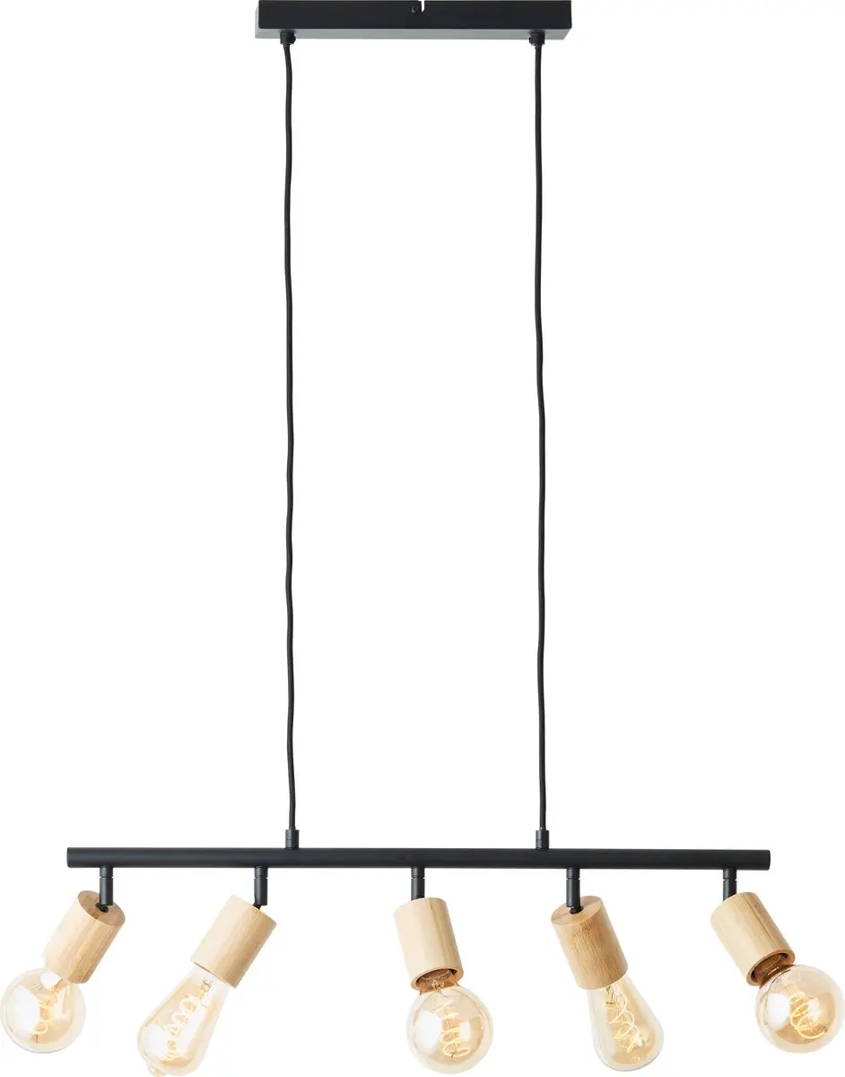 Brilliant Tiffany Bar Hanglamp 5x A60 E27 28W - Mat Zwart/Natuur