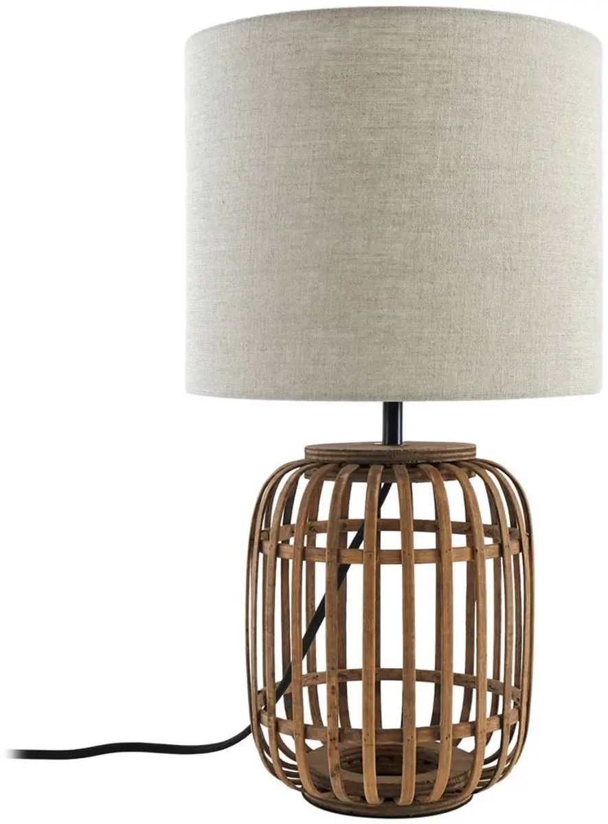 Lindby Tafellamp Textiel Bamboe 1 Licht E27 - 24cm Grijs