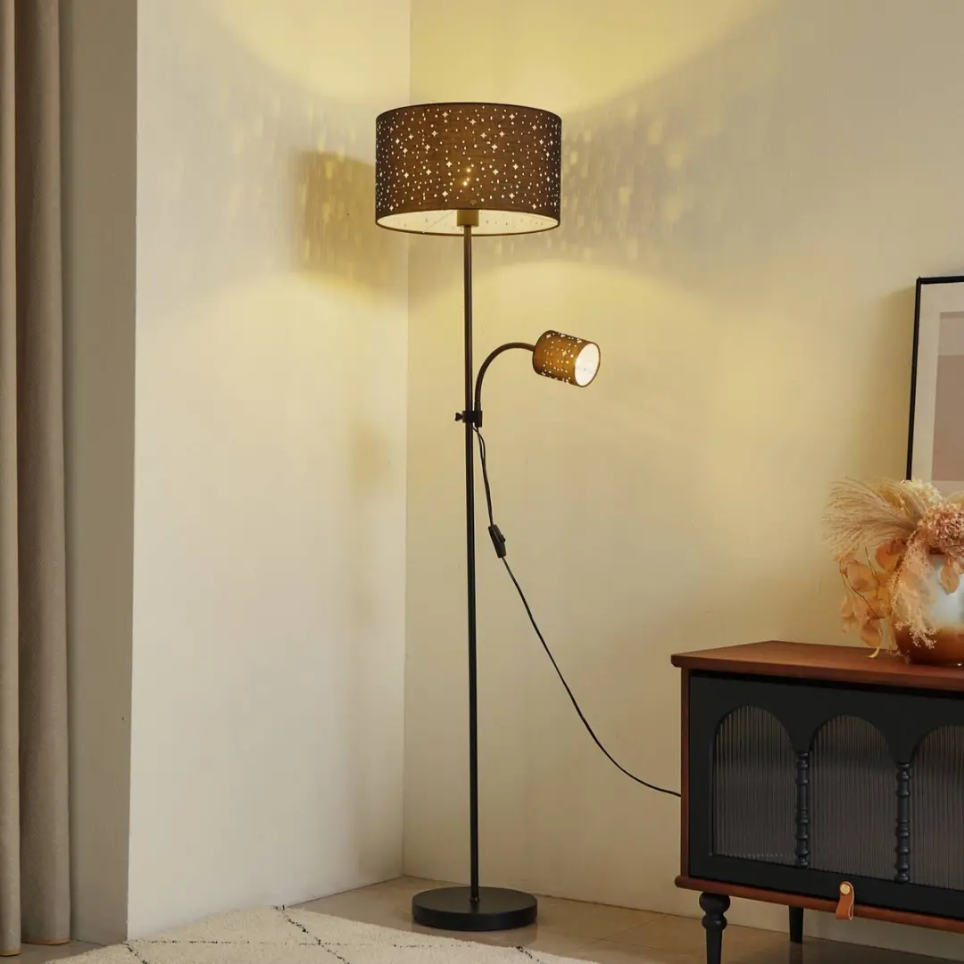 Lindby Vloerlamp 2-Lichts - Mat Nikkel/Grijs