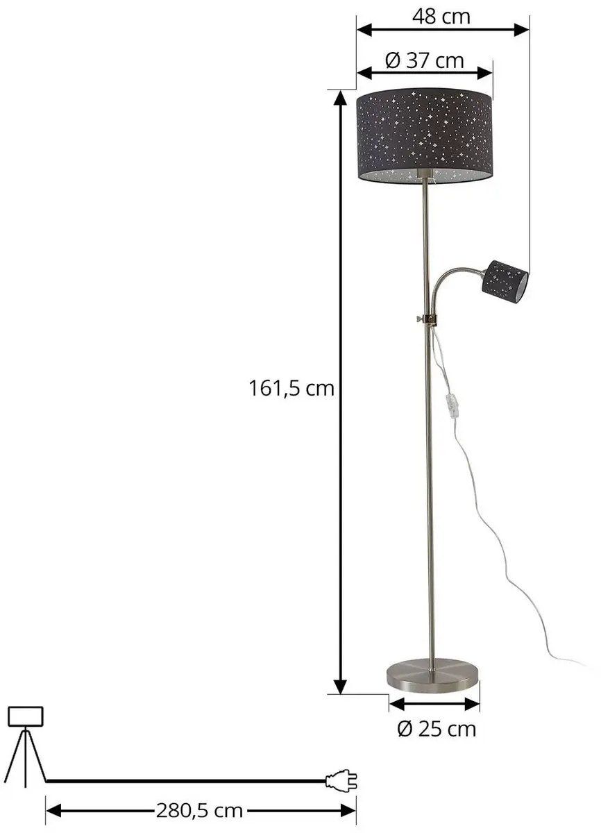 Lindby Vloerlamp 2-Lichts - Mat Nikkel/Grijs