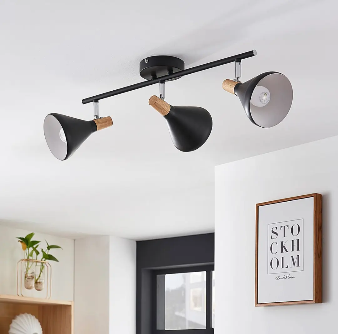 Lindby Buitenspot 3-licht Metaal Hout - E14 - Zwart/Licht Hout