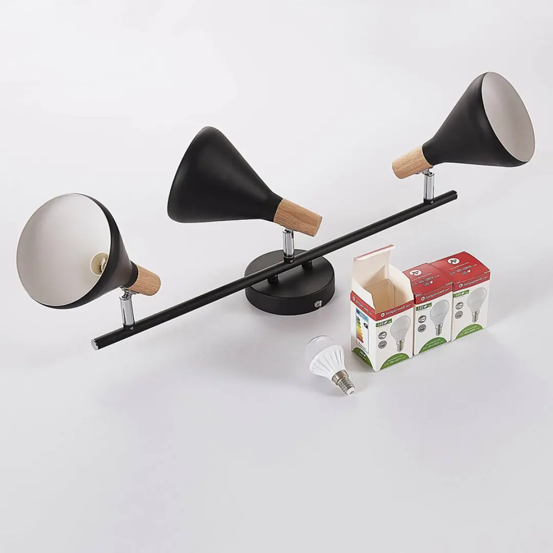 Lindby Buitenspot 3-licht Metaal Hout - E14 - Zwart/Licht Hout