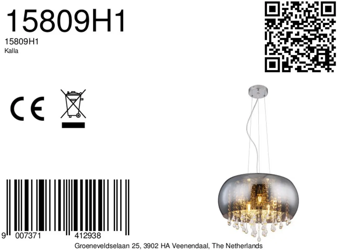 Globo Kalla Hanglamp - 5 Lichtpunten - Ø44cm - Chroom - afbeelding 6 van 6