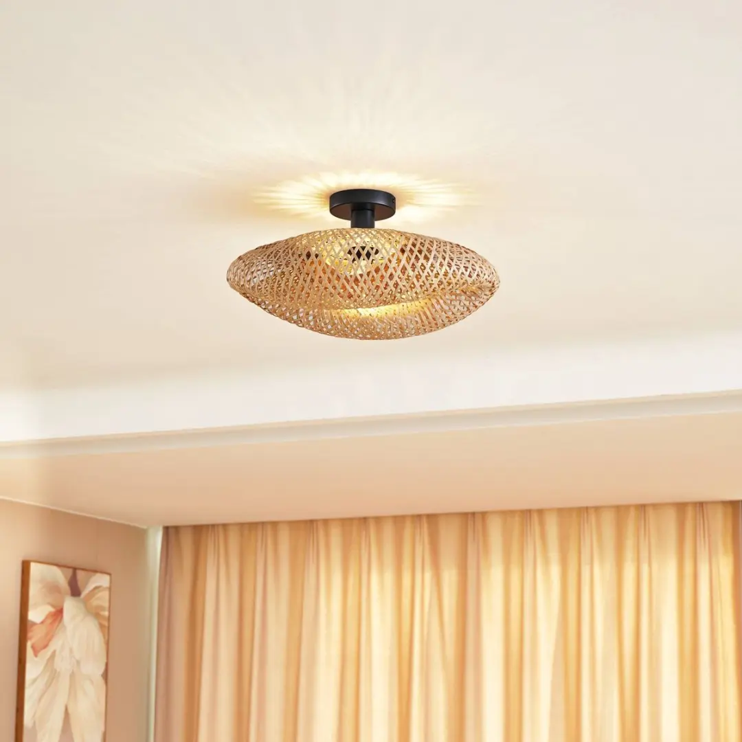 Lindby Plafondlamp Bamboe 1 Licht E27 - Ø50cm