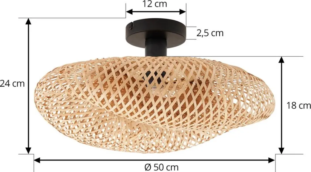 Lindby Plafondlamp Bamboe 1 Licht E27 - Ø50cm