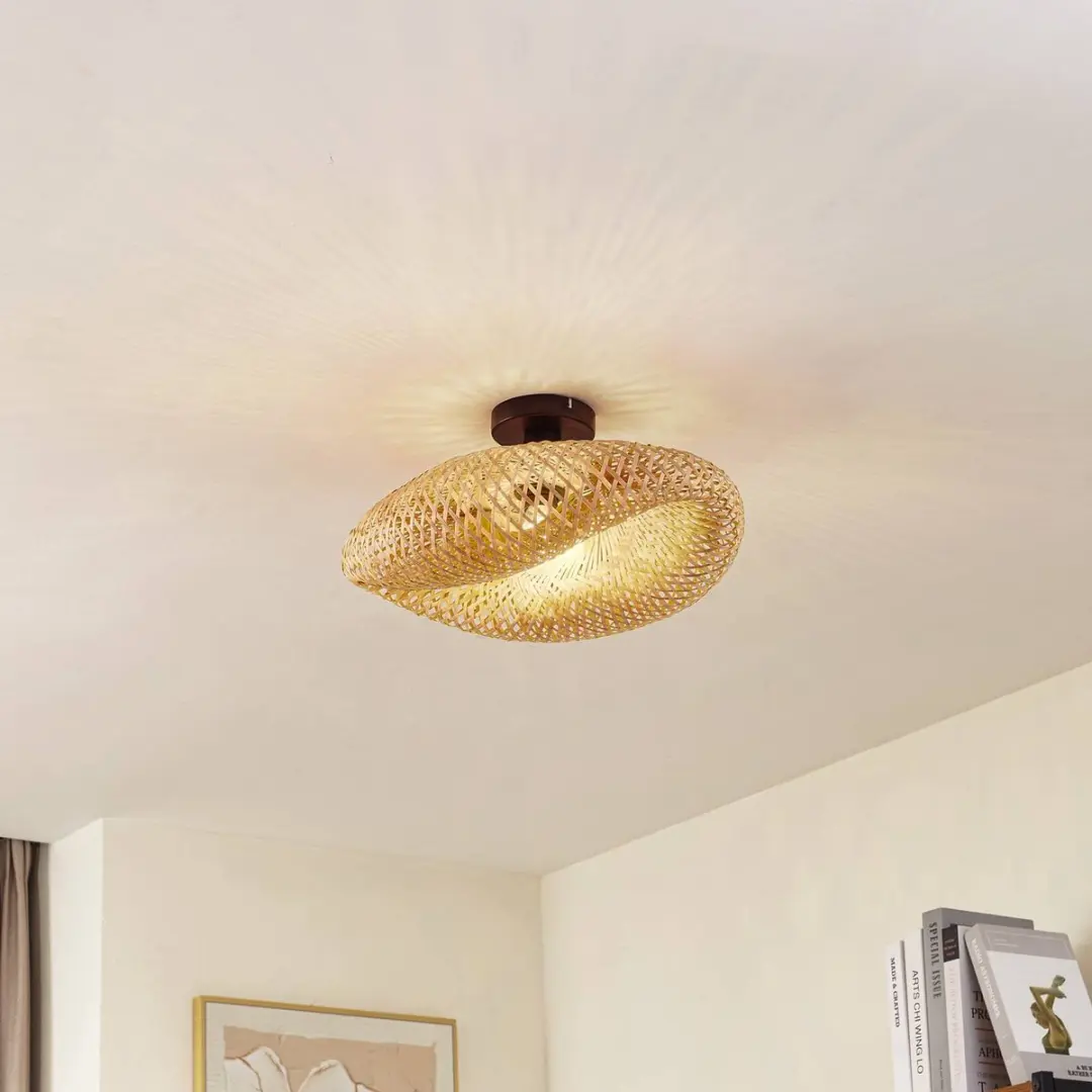 Lindby Plafondlamp Bamboe 1 Licht E27 - Ø50cm