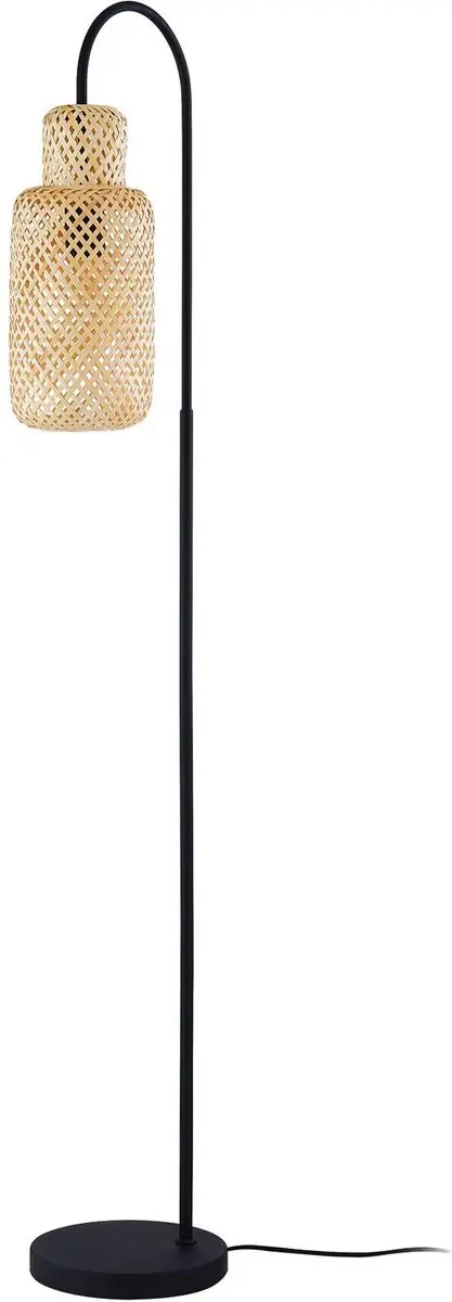 Lindby Vloerlamp IJzer Bamboe 145cm - Licht hout/Zwart
