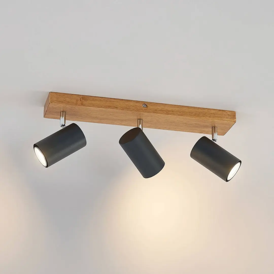 Lindby Buitenspot 3-lichts GU10 - 8W - Licht hout/zwart/chroom