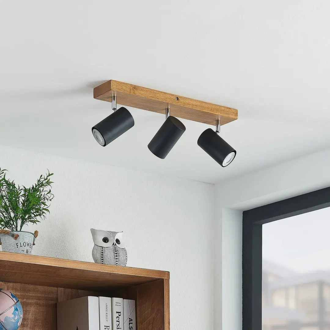 Lindby Buitenspot 3-lichts GU10 - 8W - Licht hout/zwart/chroom