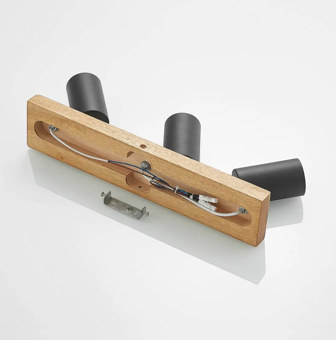 Lindby Buitenspot 3-lichts GU10 - 8W - Licht hout/zwart/chroom