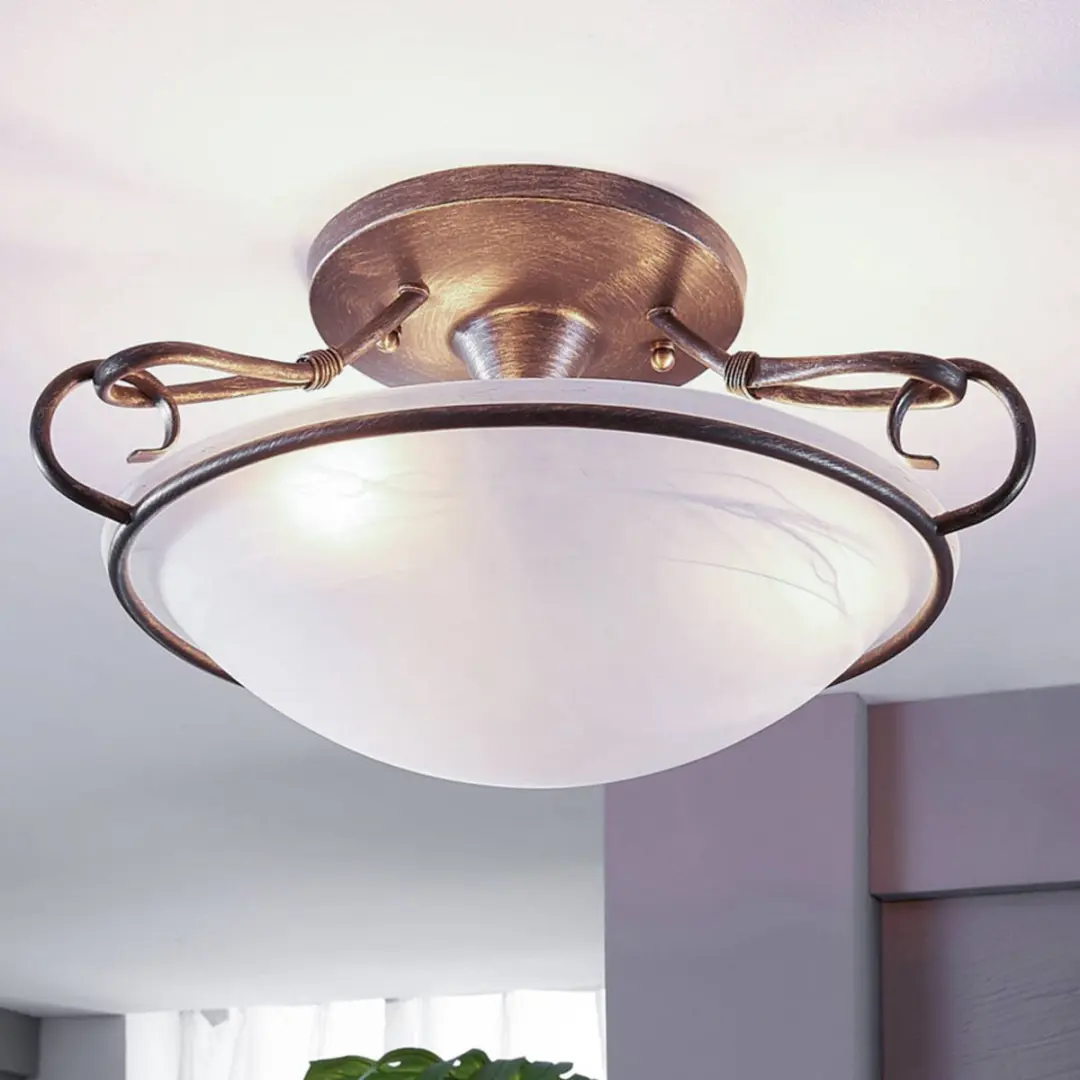 Lindby Plafondlamp 3 Licht Metaal Glas - 50cm - Zilver Antiek/Wit Albast