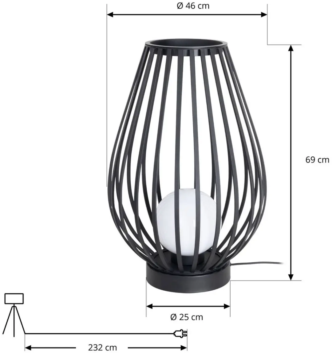Lucande Terraslamp Metaal/Acryl 1 Licht E27 - 69cm - Zwart/Wit