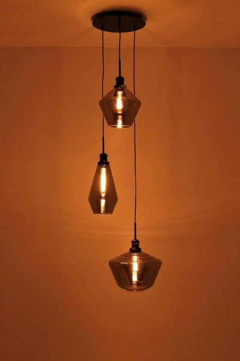 Globo Hanglamp 3-delig - Roodbruin glas - Zwart