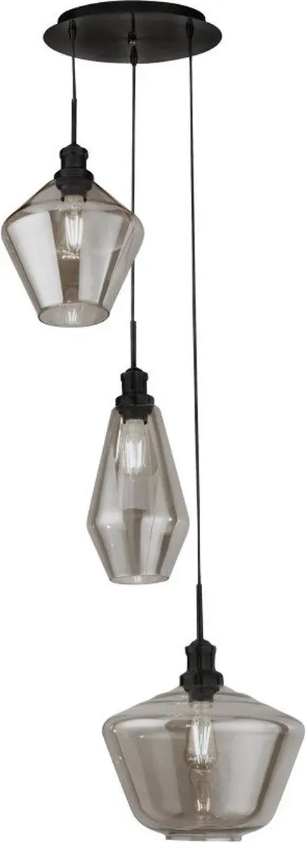 Globo Hanglamp 3-delig - Roodbruin glas - Zwart
