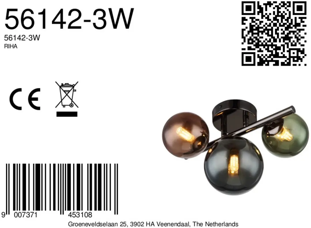 Globo Plafondlamp RIHA 3.50 - 3 Lichtpunten Matt grijs