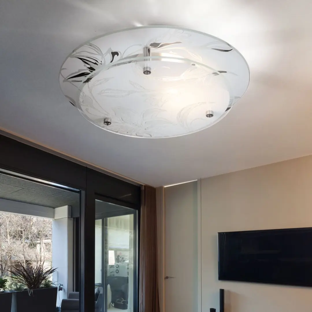 Globo Glazen Plafondlamp E27 - Ø25cm x H9,5cm - Wit - Set van 2