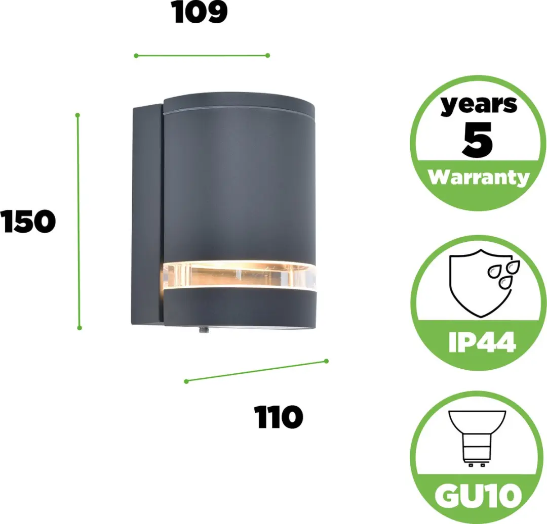 Lutec Focus Wandlamp Buiten GU10 - 2 Stuks - Donkergrijs