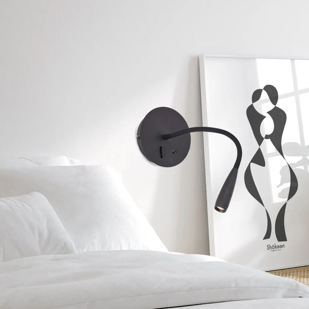 Brilliant Jutta Wandlamp LED 2.8W - Flexibele arm - Zwart - afbeelding 6 van 6