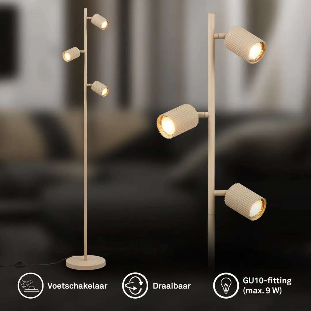 Briloner Ida Vloerlamp GU10 - 3x 9W - 141cm - Beige